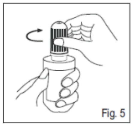 Diagram showing the tamper evident ring on the bottle neck (13.5 ml pack, Fig.1).