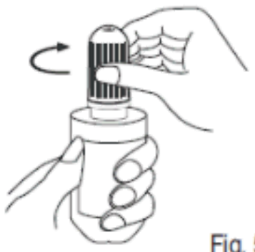 Diagram showing the tamper evident ring on the bottle neck (13.5 ml pack, Fig.1).
