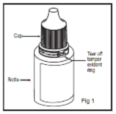 Diagram showing how to tear off the tamper evident ring to break the seal (13.5 ml pack, Fig.2).