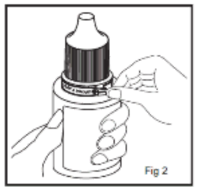 Diagram showing how to tear off the tamper evident ring to break the seal (13.5 ml pack, Fig.2).