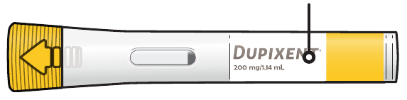 A diagram showing the Dupixent pre-filled pen and its components.