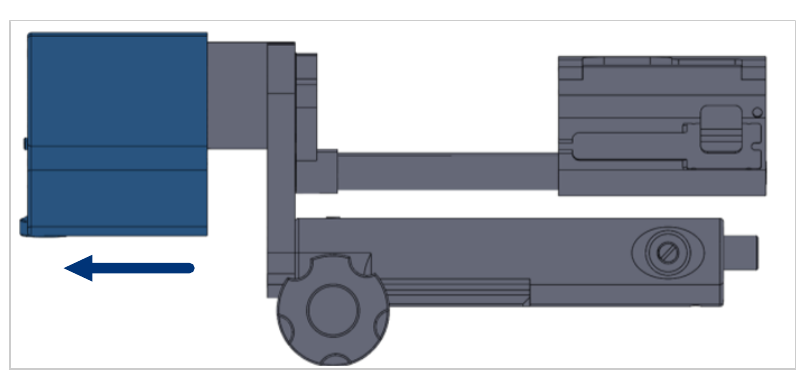 A diagram showing the removal of the EM tracker probe holder from the rack-and-pinion assembly.