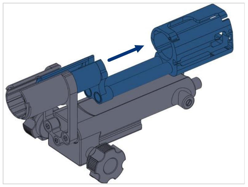 A diagram showing the removal of the EM tracker probe holder from the rack-and-pinion assembly.