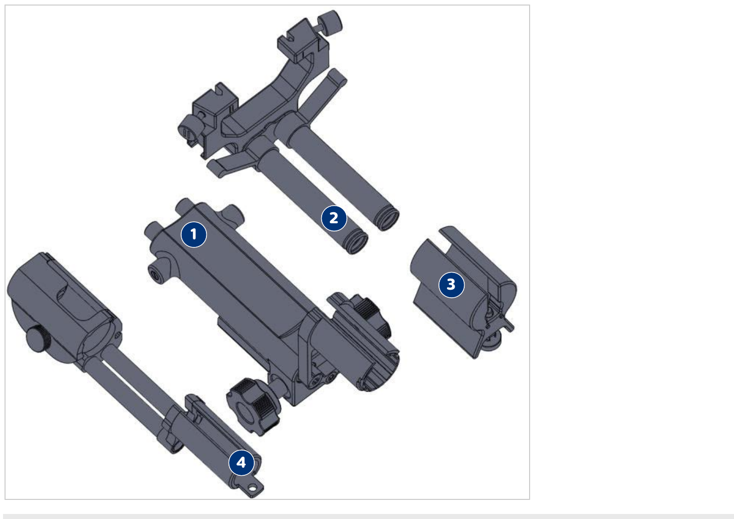 A diagram showing the four pieces of the fully disassembled Stepper.