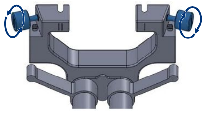 A diagram showing the front-end assembly with thumb screws.