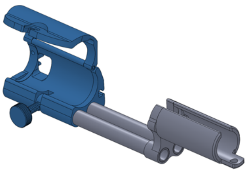 Image showing the probe clamp area of the probe holder assembly, with blue area indicating where to check for debris.