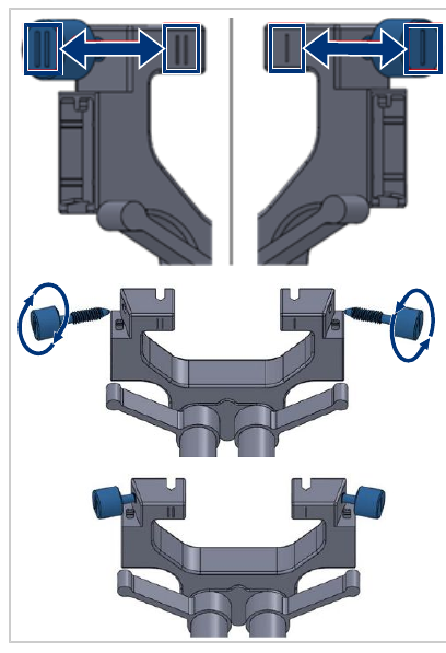 Image showing alignment and installation of thumb screws on the front-end assembly.