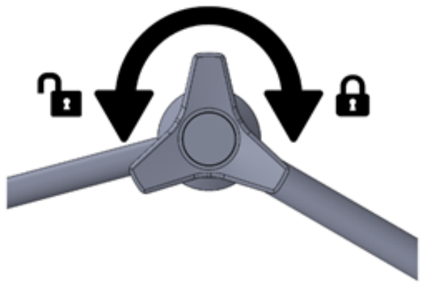 Image showing the central handle of the articulated arm tightened for cleaning and disinfection.