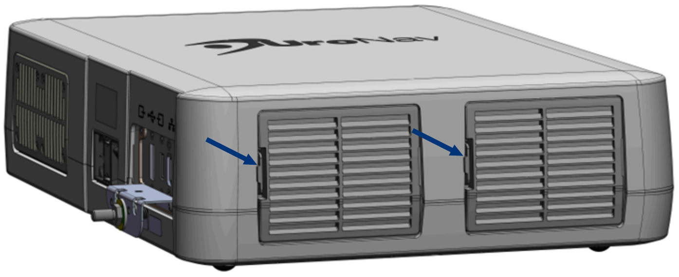 Image showing the system air filters and covers on the UroNav housing.