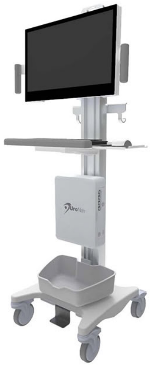 Image of the UroNav mobile cart with computer and monitor mounted.