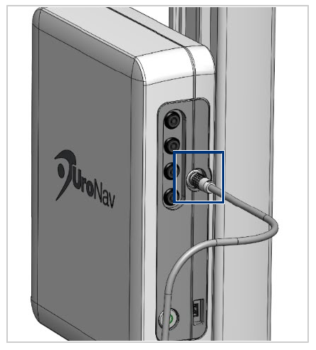 Diagram of the field generator plug and panel connector, showing alignment for connection.