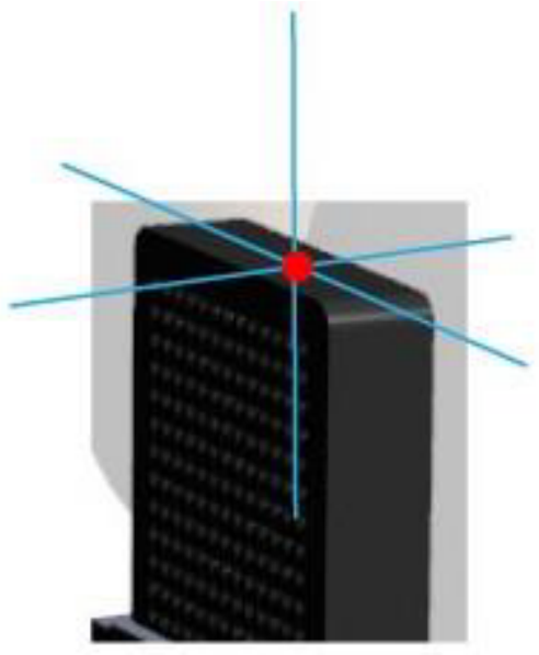 Diagram of the patient coordinate system origin at the center of the left-top grid template position.