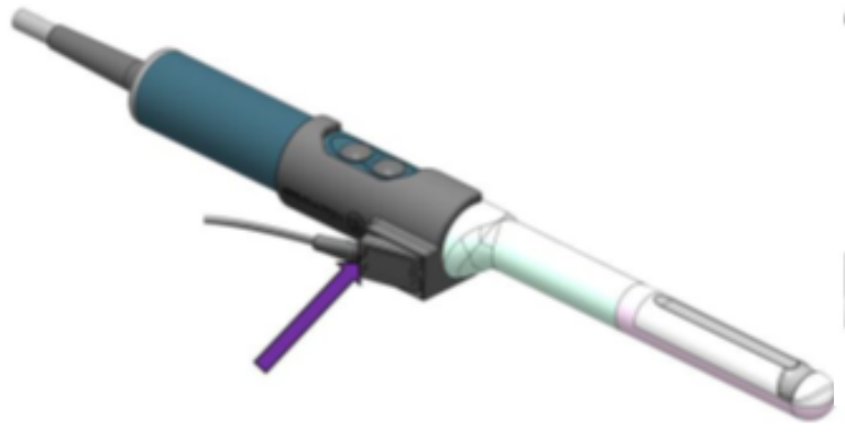 Diagram of BK 8848 and E14CL4b free-hand transperineal probe holder mounting, further view.