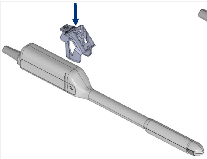 Diagram of tracker removal from Fujifilm (Hitachi) CL4416R1 free-hand transperineal probe holder.