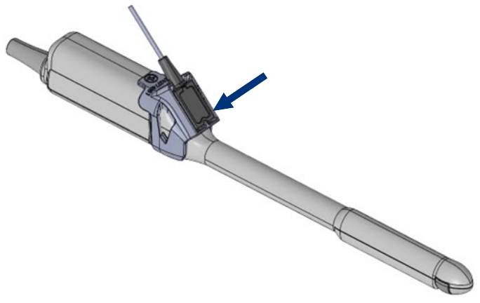Diagram of tracker removal from Fujifilm (Hitachi) CL4416R1 free-hand transperineal probe holder.