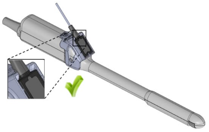 Diagram of tracker removal from Fujifilm (Hitachi) CL4416R1 free-hand transperineal probe holder, alternate view.