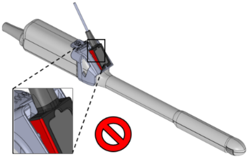 Diagram of tracker removal from Fujifilm (Hitachi) CL4416R1 free-hand transperineal probe holder, further view.