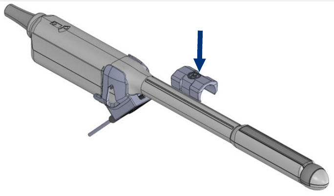 Diagram of tracker removal from Fujifilm (Hitachi) CL4416R1 free-hand transperineal probe holder, additional view.