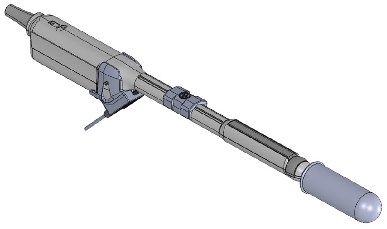 Diagram of tracker removal from Fujifilm (Hitachi) CL4416R1 free-hand transperineal probe holder.