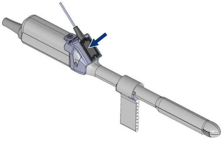 Diagram of tracker removal from Fujifilm (Hitachi) CL4416R1 free-hand transperineal probe holder, further view.