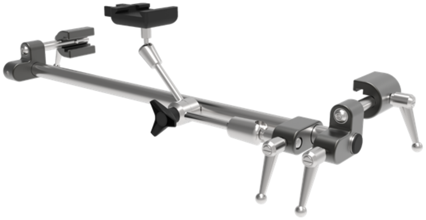 Diagram of the Stepper arm, Stepper, and ultrasound probes used for transperineal procedures.