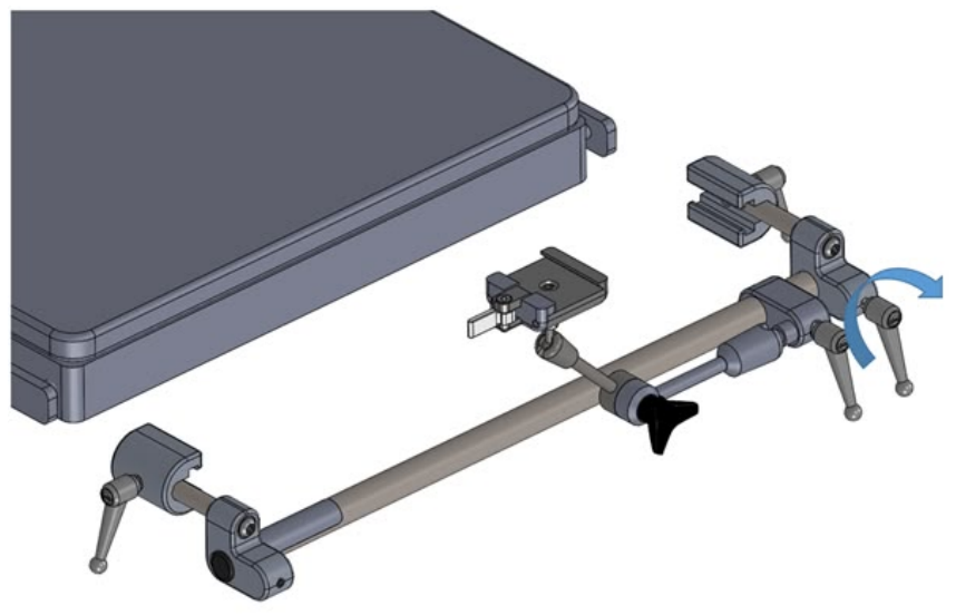 Diagram showing clamp adjustment and placement on table support bar.