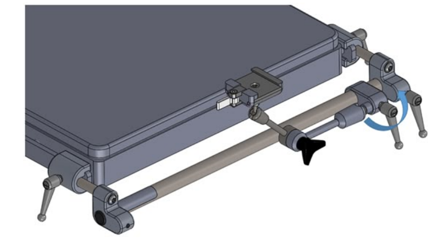 Diagram showing removal of arm adjustment handle and articulated arm.