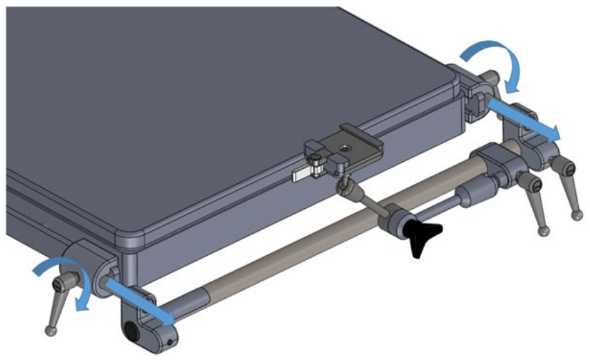 Diagram showing removal of Stepper arm from table support bar.