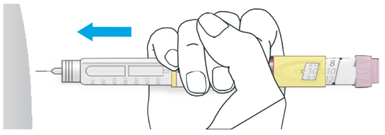 Diagram showing how to dispose of the pen or needle in a container.