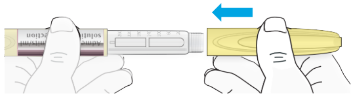 Diagram showing how to dispose of the pen or needle in a container.
