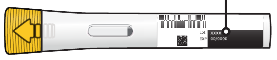 A diagram showing the expiration date on the Dupixent pre-filled pen.