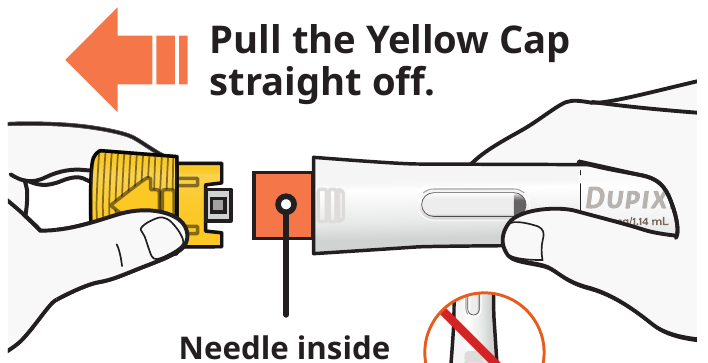 A diagram showing the yellow cap of the pen.